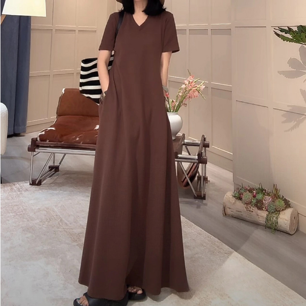Plus Size V Neck T Shirt Maxi Dress With Side Pockets