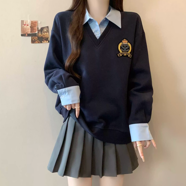 Plus Size Varsity Pullover Sweater Shirt