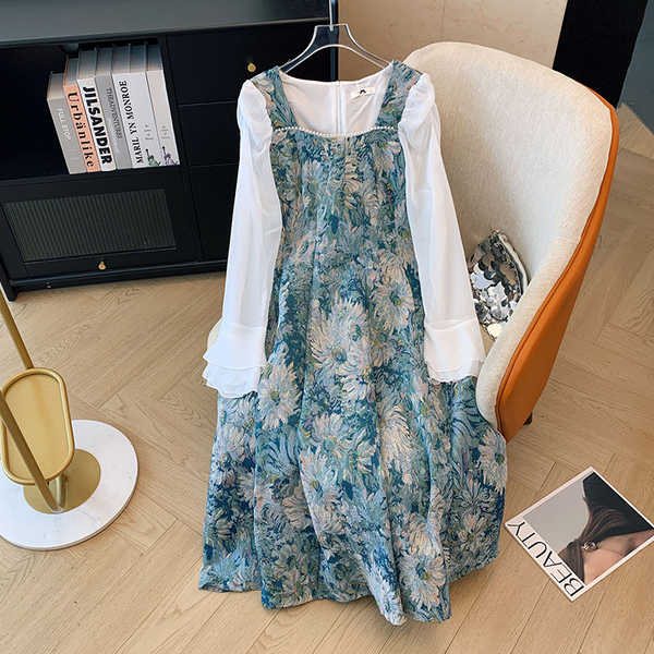 Plus Size Vintage Brocade Long Sleeve Dress (EXTRA BIG SIZE)