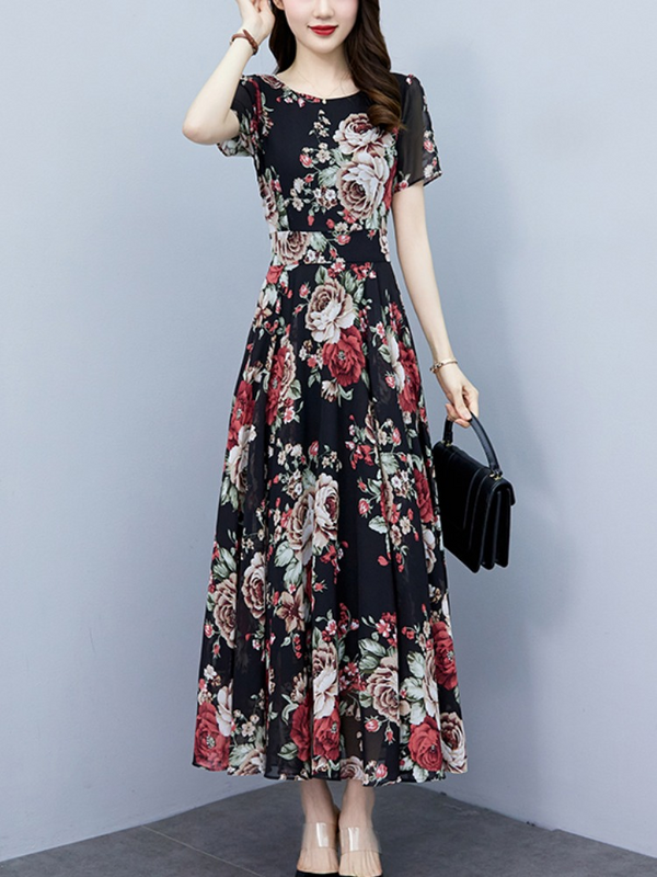 Plus Size Vintage Floral Circle Dress