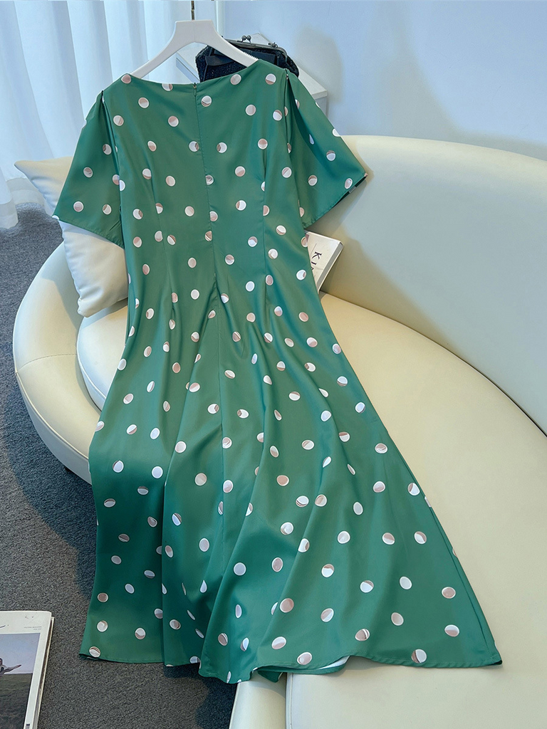 strapless open back dress Plus Size Vintage Green Polka Dots Dress (EXTRA BIG SIZE) – Pluspreorder