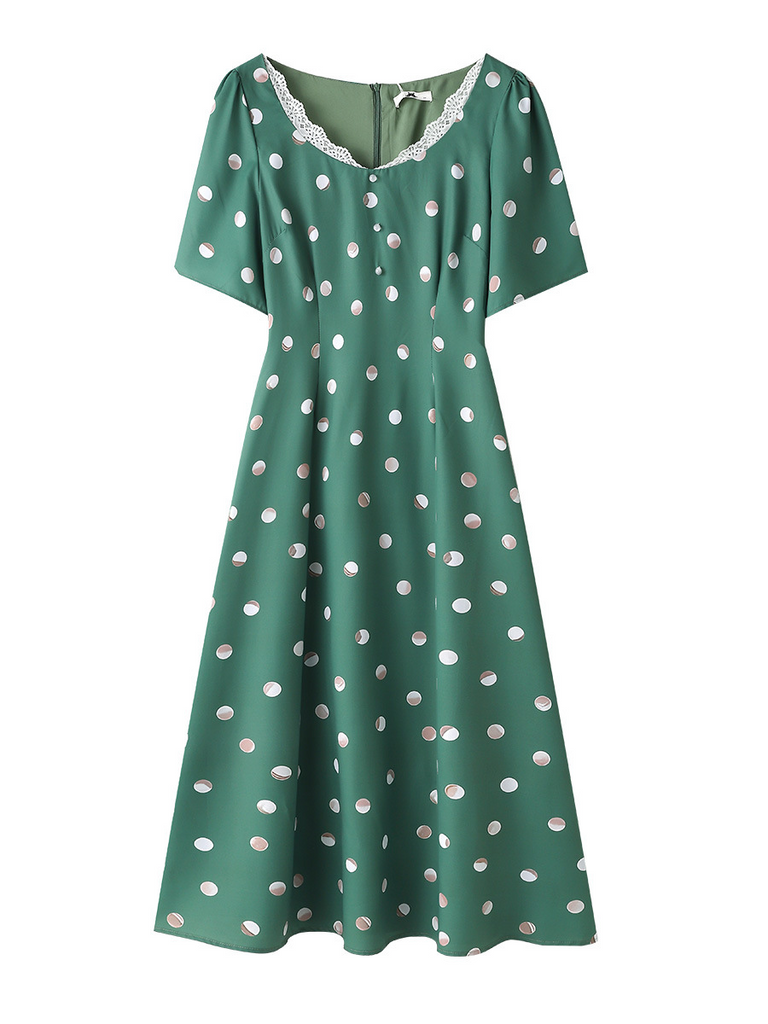 Plus Size Vintage Green Polka Dots Dress (EXTRA BIG SIZE) – Pluspreorder