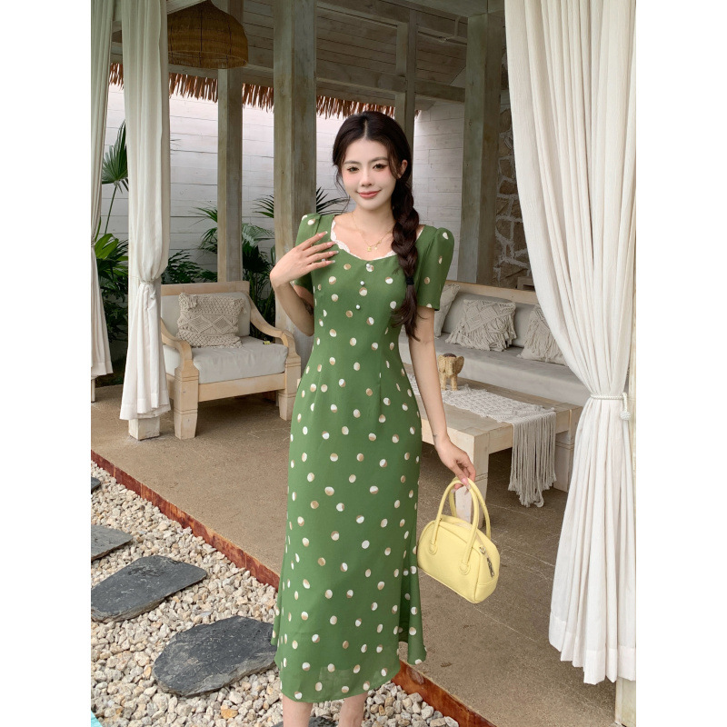 Plus Size Vintage Green Polka Dots Pencil Dress