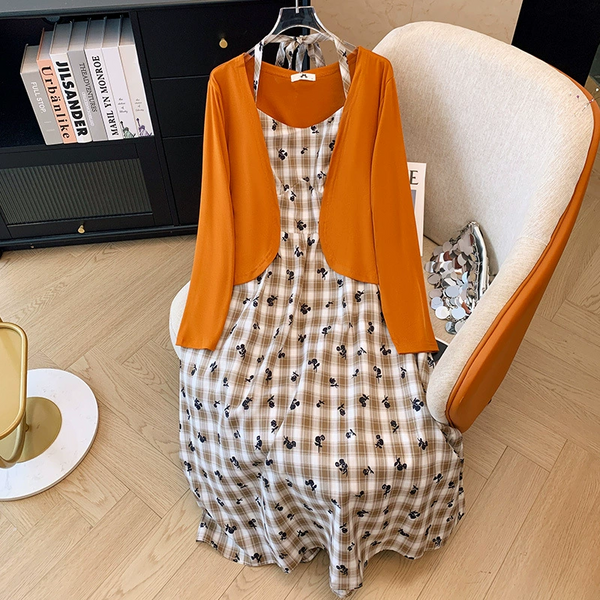 Plus Size Vintage Halter Dress and Cropped Cardigan Set