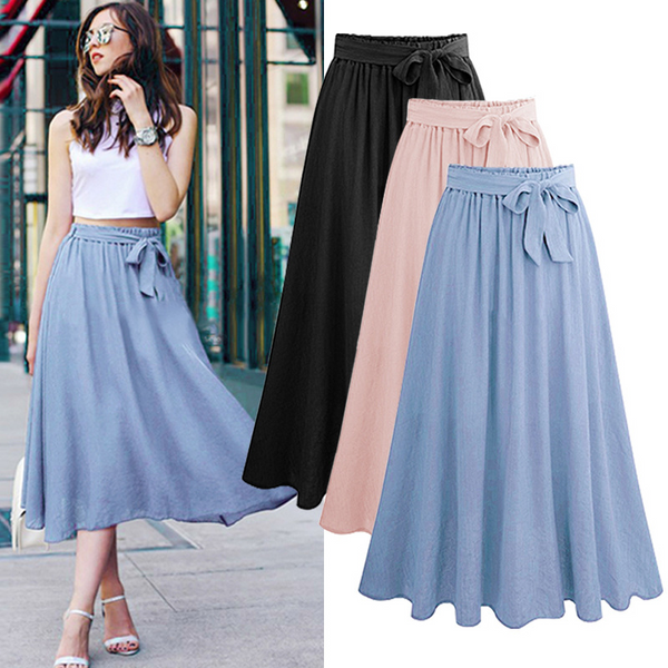 Plus Size Waistband A Line Midi Skirt