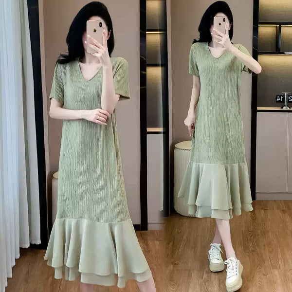Plus Size Wasabi Green V Neck Midi Dress