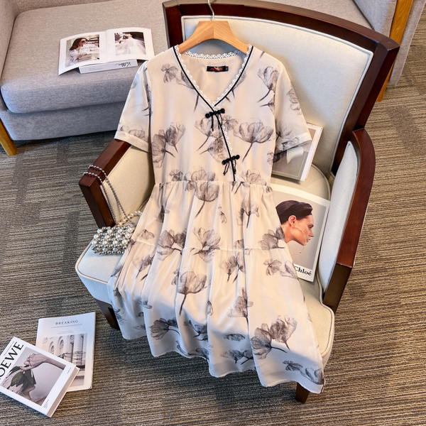 Plus Size White Floral Babydoll Qipao Dress (EXTAR BIG SIZE)  Pluspreorder