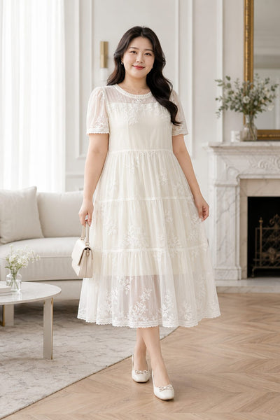 Plus Size White Lace Babydoll Midi Dress – Pluspreorder
