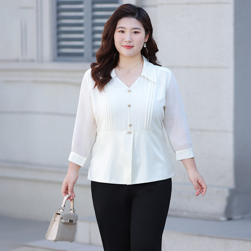 Plus Size White Peplum Mid Sleeve Shirt Blouse