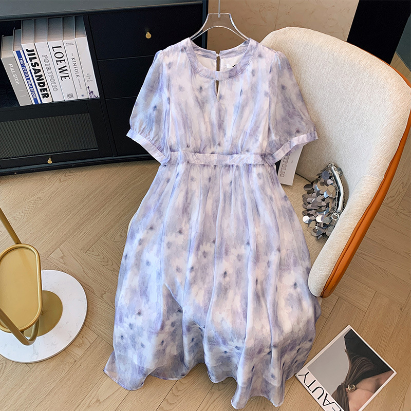 Plus Size White Purple Floral Midi Dress (EXTRA BIG SIZE)