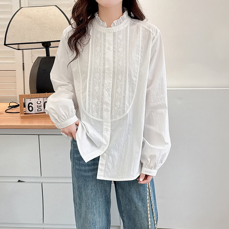 Plus size white high neck vintage long sleeve blouse