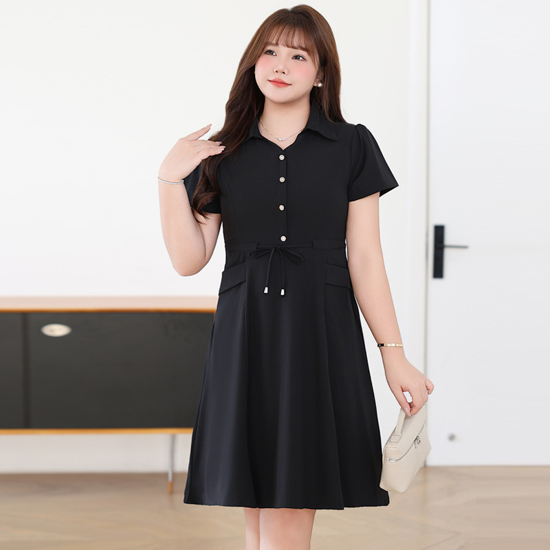 navy blue dress for baby girl Fartey Women's Formal Dresses 2025 Summer Short Sleeve Tie Waist A-Line  Swing Dress Business Casual Solid Color V Neck Midi Dress Elegant Work Dress  Green XL main image 0