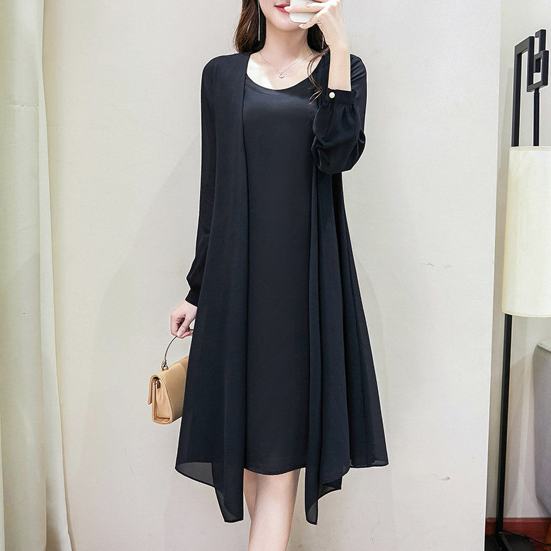 Plus Size Black Mock 2 Piece Long Sleeve Dress