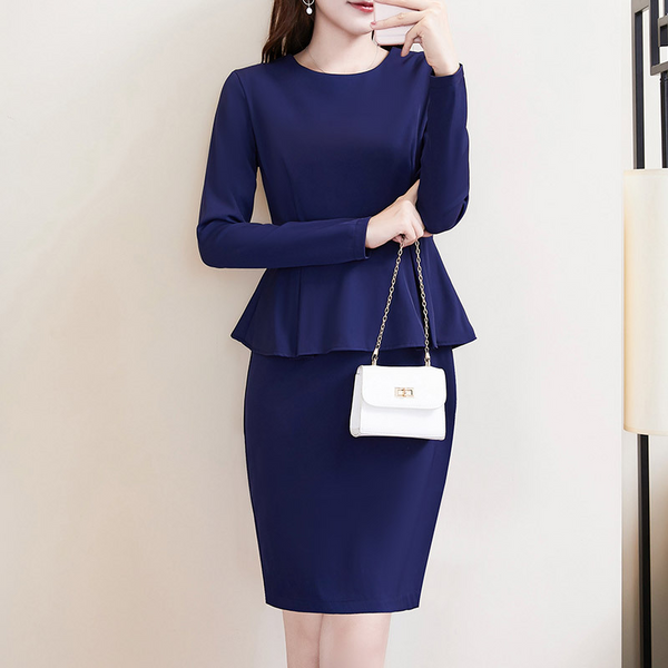 Plus Size Work Long Sleeve Peplum Dress