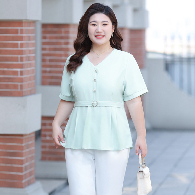 Plus Size Work Peplum Short Sleeve Blouse