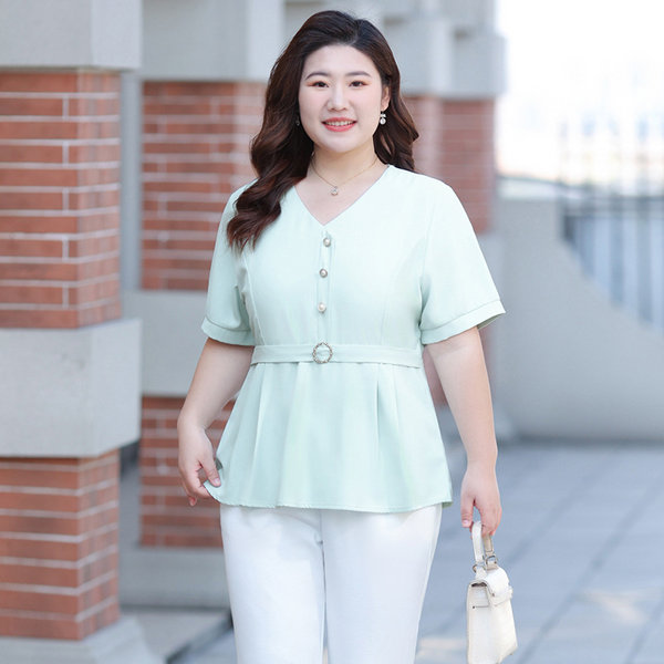 Plus Size Work Peplum Short Sleeve Blouse