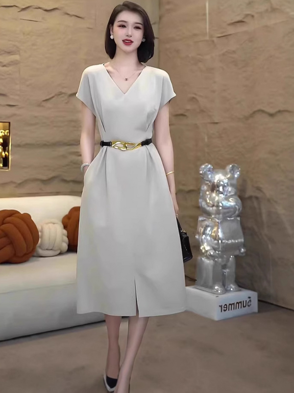 Plus Size Work V Neck Pencil Dress (With Belt)