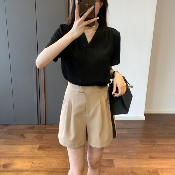 Plus Size Work V Neck Short Sleeve Blouse