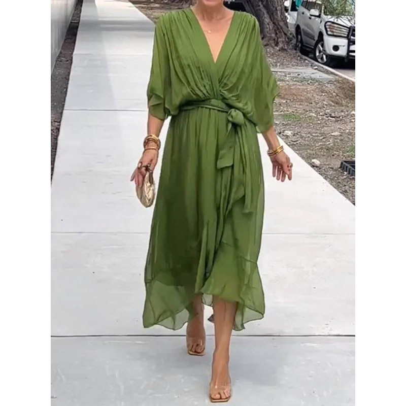Plus Size Wrap Chiffon Grecian Short Sleeve Dress