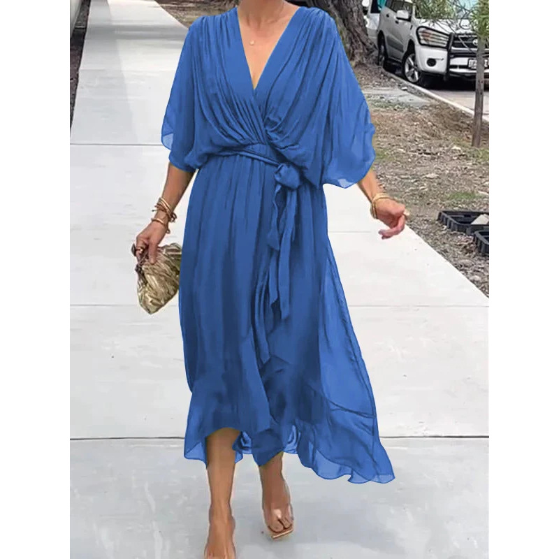 sachin and babi light blue dress Ruffle Floral Chiffon Wrap Dress S main image 1