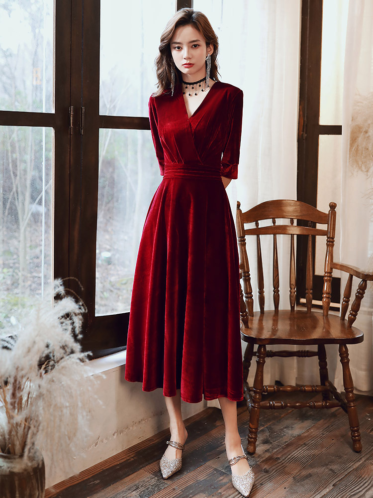 Plus Size Wrap Velvet Long Sleeve Evening Dress  Pluspreorder