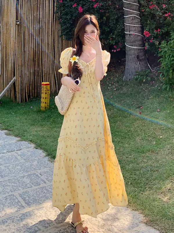Plus Size Yellow Short Sleeve Midi Dress