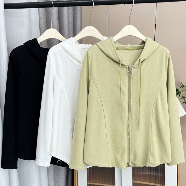 Plus Size Zip Up Hoodie Long Sleeve T Shirt