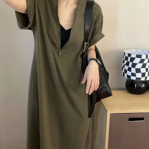 Plus Size Zipper Loose Korean Dress