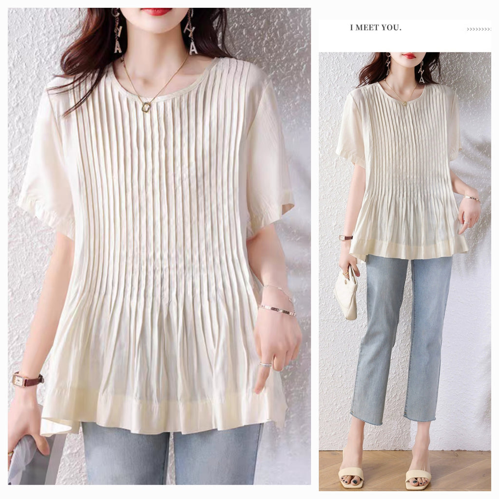 Plus Size Cream Pleat Peplum Blouse