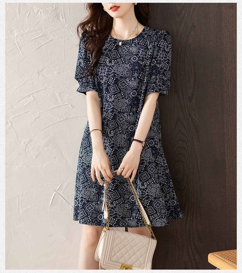 Plus Size Boho Print Navy Blue Shift Dress