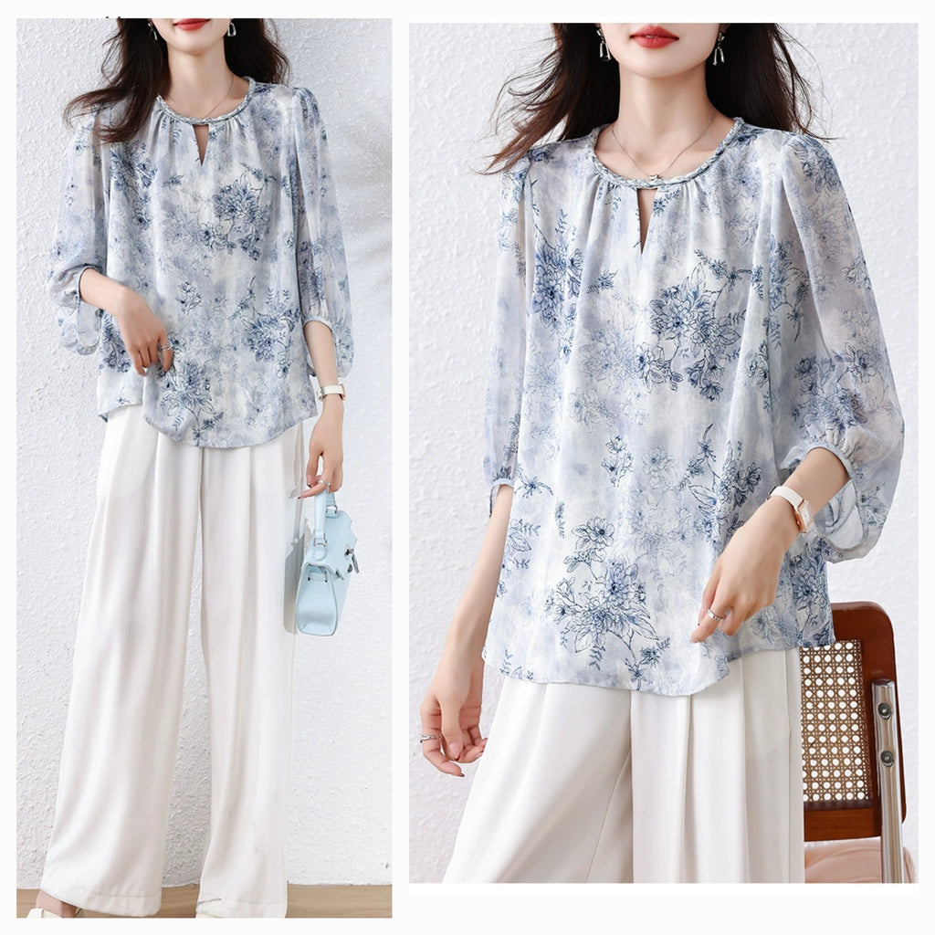 Plus Size Porcelain China Print Blouse