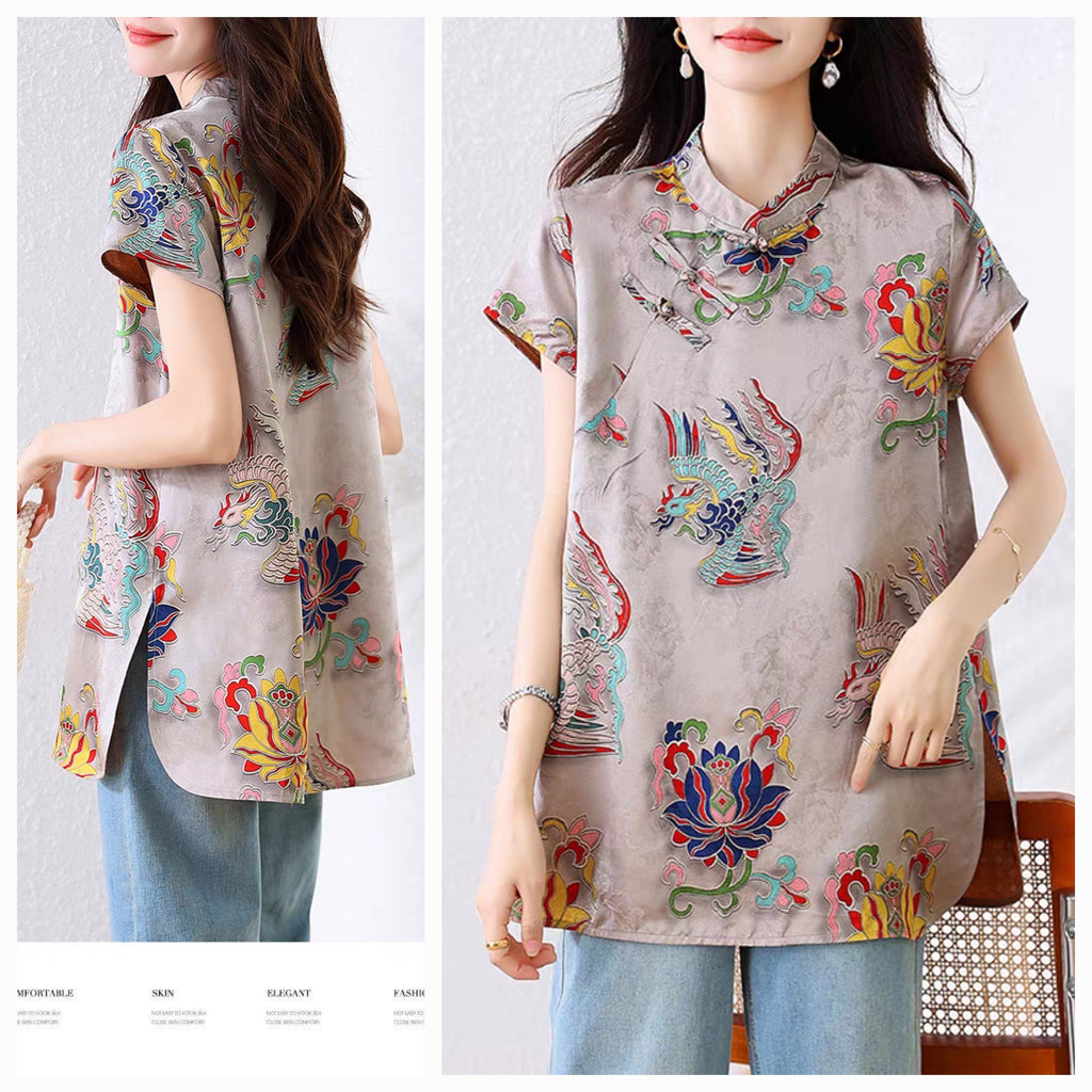 Plus Size Chinese Motifs Modern Qipao Blouse