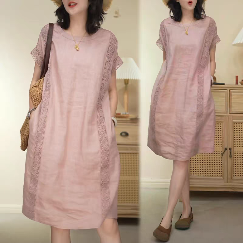 Plus Size Lace Lattice Pocket Shift Dress