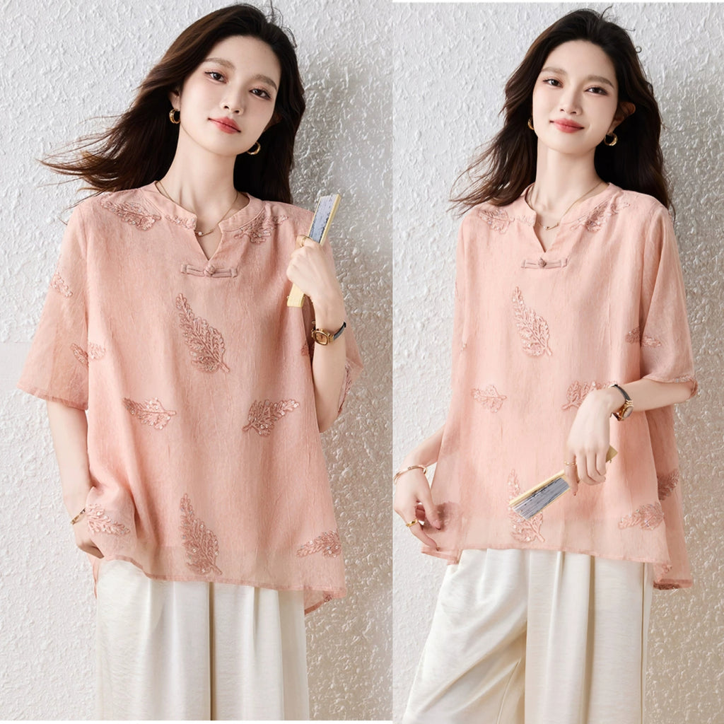 Plus Size Pink Wedding Guest Qipao Blouse