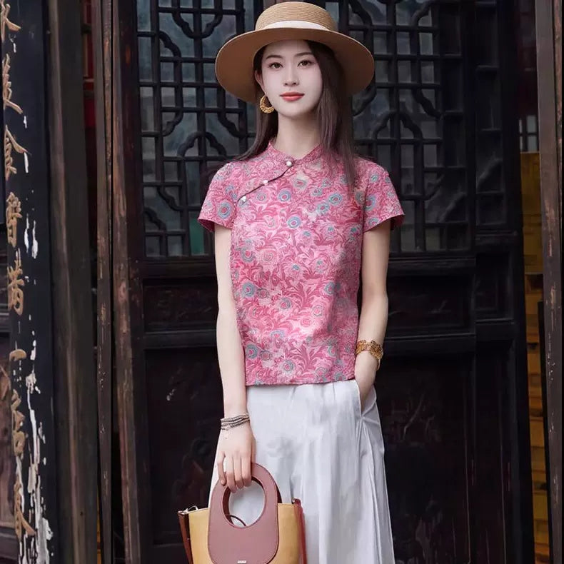 Plus Size Modern Pink Qipao Top