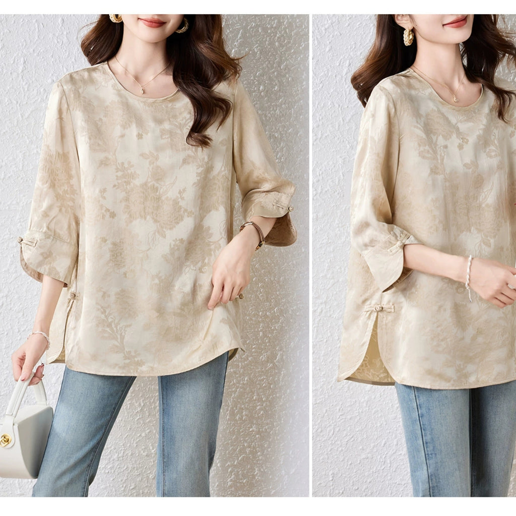 Plus Size Gold 3/4 Sleeve Qipao Blouse