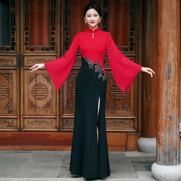 (S-5XL & Custom Size) Plus Size Flare Sleeve Qipao Maxi Dress (Performance / Mother of the Bride)