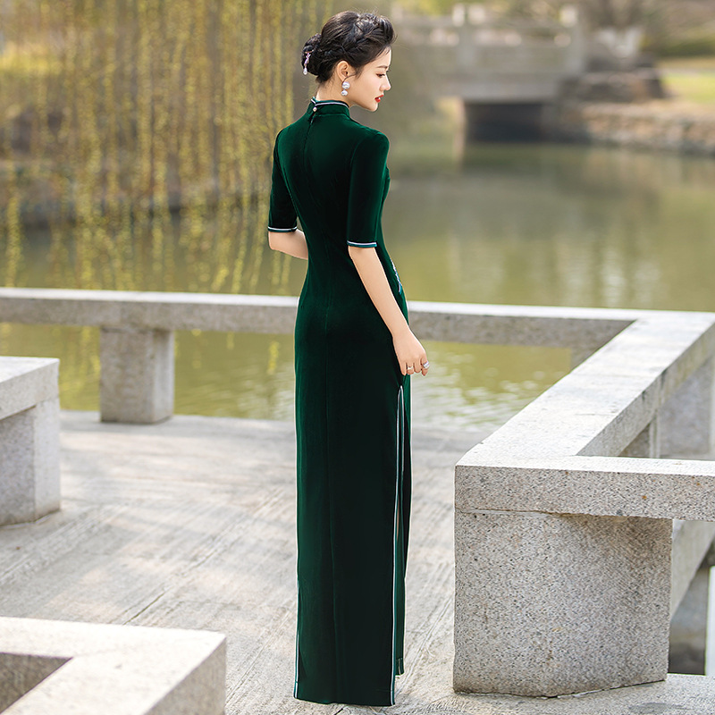 S-5XL & Custom Size) Plus Size Formal Velvet Cheongsam Evening Dress Pluspreorder S-5XL & Custom Size) Plus Size Formal Velvet Cheongsam Evening Dress Pluspreorder