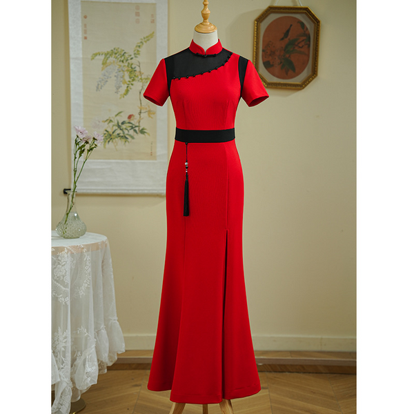 (S-5XL & Custom Size) Plus Size Modern Short Sleeve Cheongsam Evening Dress