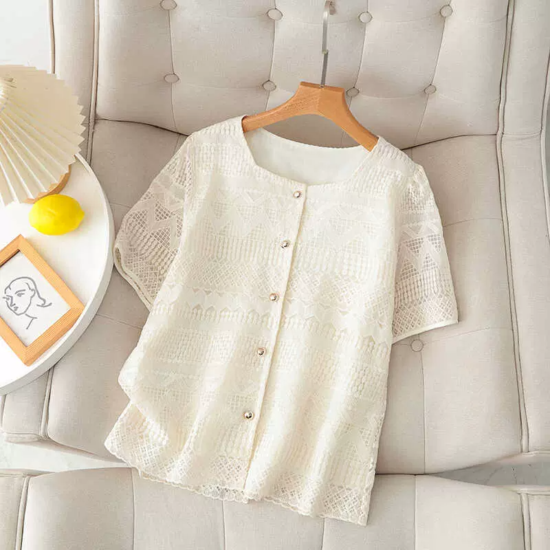 (XL-4XL) Plus Size Cream Lace Square Neck Blouse (EXTRA BIG SIZE ...