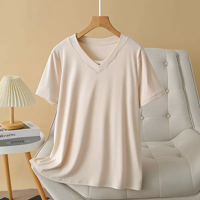 (XL-4XL) Plus Size Criss Cross V Neck T Shirt (EXTRA BIG SIZE)