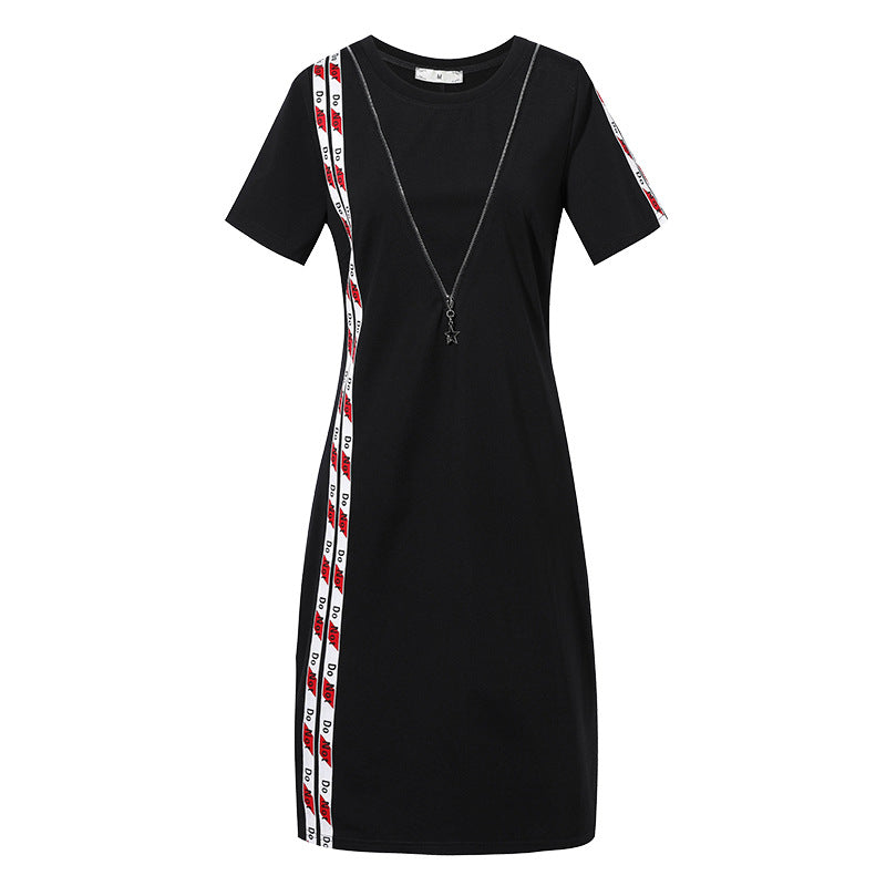 Plus Size Streetwear Zip Short Sleeve Dress