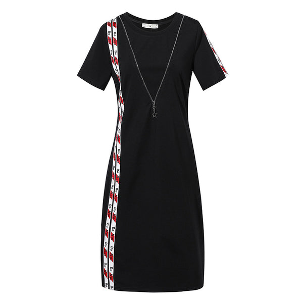 Plus Size Streetwear Zip Short Sleeve Dress