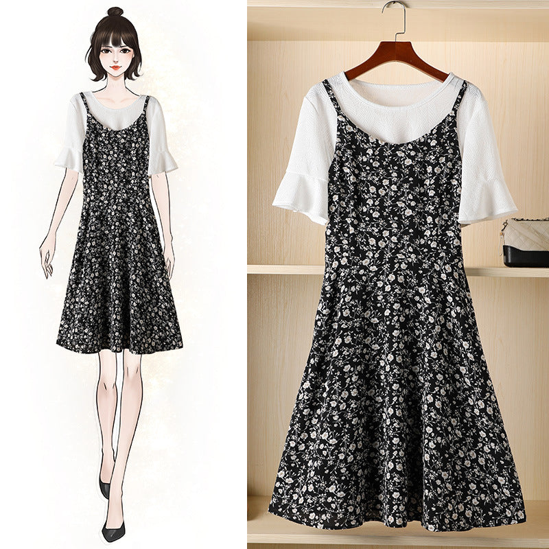 (Ready Stock 3XL * 1) Plus size white bell sleeve short sleeve top and floral skater sleeveless dress