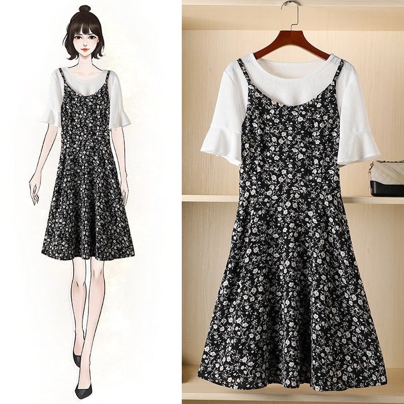 (Ready Stock 3XL * 1) Plus size white bell sleeve short sleeve top and floral skater sleeveless dress