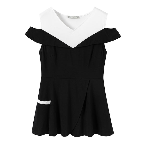 Plus Size Off Shoulder Monochrome Short Sleeve Blouse