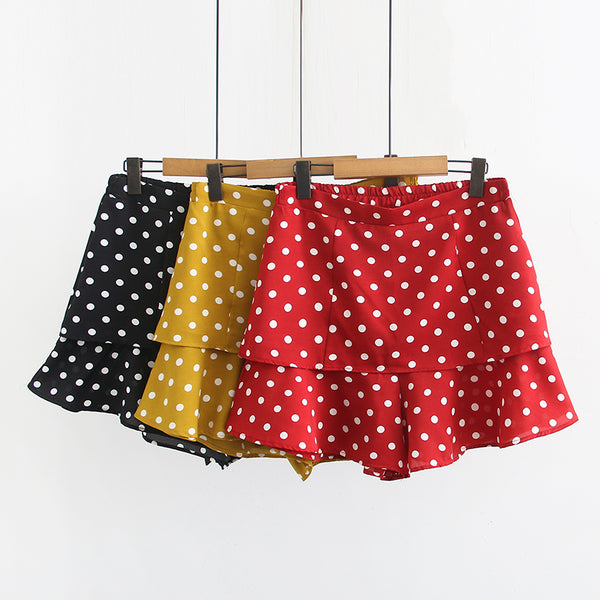 Plus Size Polka Dots Shorts-Skirt Skorts (Red, Yellow, Black) (EXTRA BIG SIZE)
