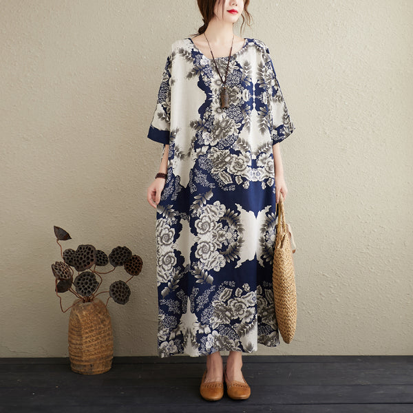 Plus size oriental floral maxi dress