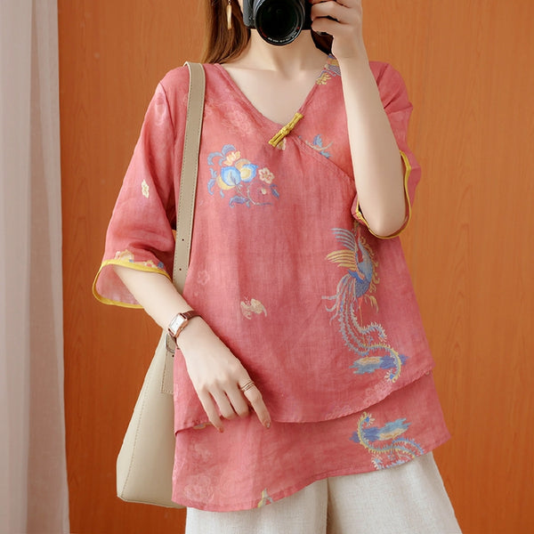 Plus Size Phoenix mid sleeve cheongsam top