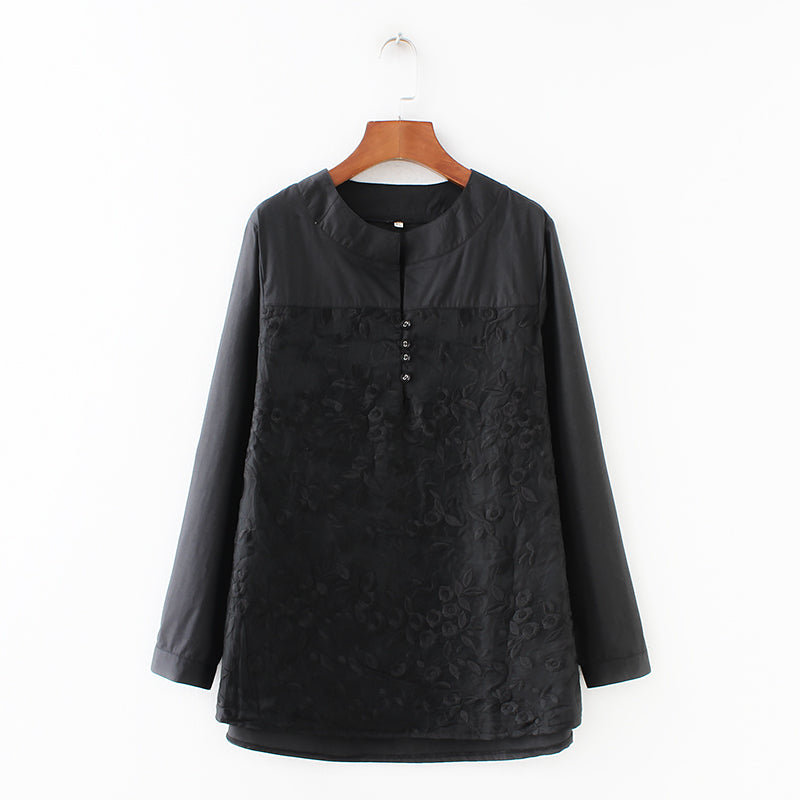 Plus Size Lace V Neck Long Sleeve Blouse